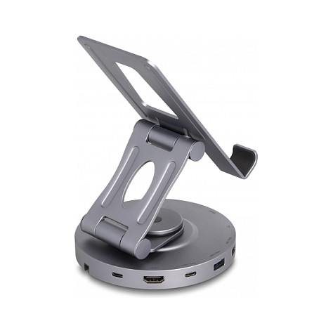 Docking Station + Mbajtëse për Tablet/Notebook / 4K / 1xHDMI / 3xUSB-C / 2xUSB-A / SD + Micro SD / 360° Rotatable - Argjend - Figura 2