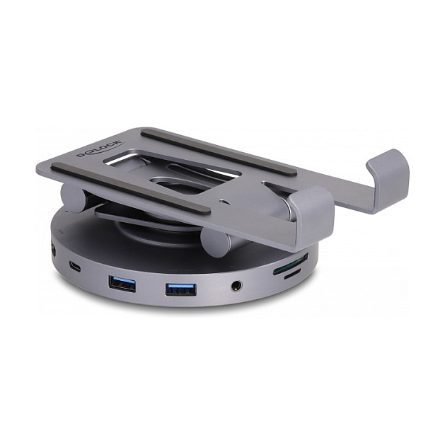 Docking Station + Mbajtëse për Tablet/Notebook / 4K / 1xHDMI / 3xUSB-C / 2xUSB-A / SD + Micro SD / 360° Rotatable - Argjend - Figura 3