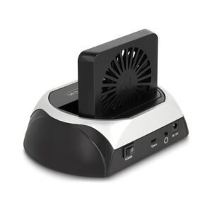 Docking Station për SSD USB 10 Gbps / 2.5″ + 3.5″ SATA HDD/SSD / M.2 NVMe + SATA SSD / Fan - Zezë