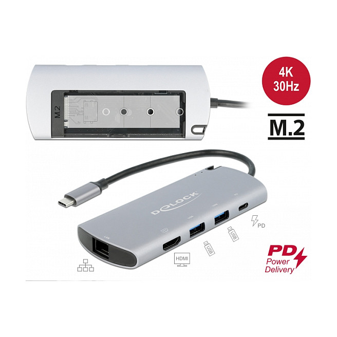 Docking Station DeLOCK / M.2 Slot / 4K / 1xHDMI / 2xUSB-A / LAN - Argjend - Figura 2