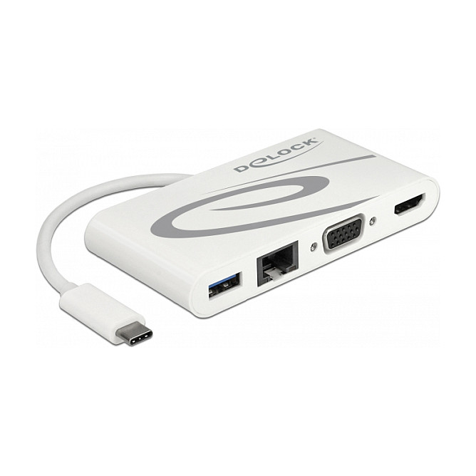 Docking Station DeLOCK / 4K / 1xUSB-A / 1xUSB-C / 1xHDMI / 1xVGA / LAN - Bardhë