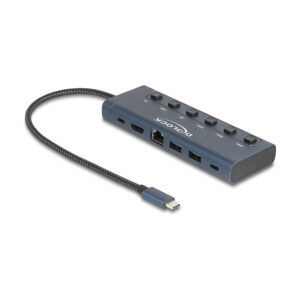 Docking Station DeLOCK / 4K / 1xHDMI / 2xUSB-A / 1xUSB-C / LAN / With Switch - Blu e Errët