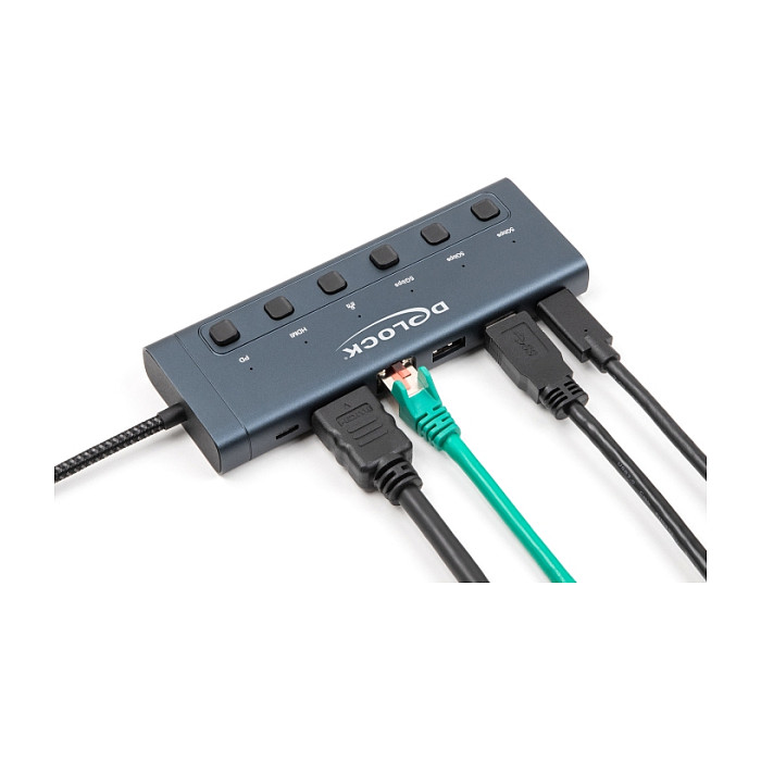 Docking Station DeLOCK / 4K / 1xHDMI / 2xUSB-A / 1xUSB-C / LAN / With Switch - Blu e Errët - Figura 2