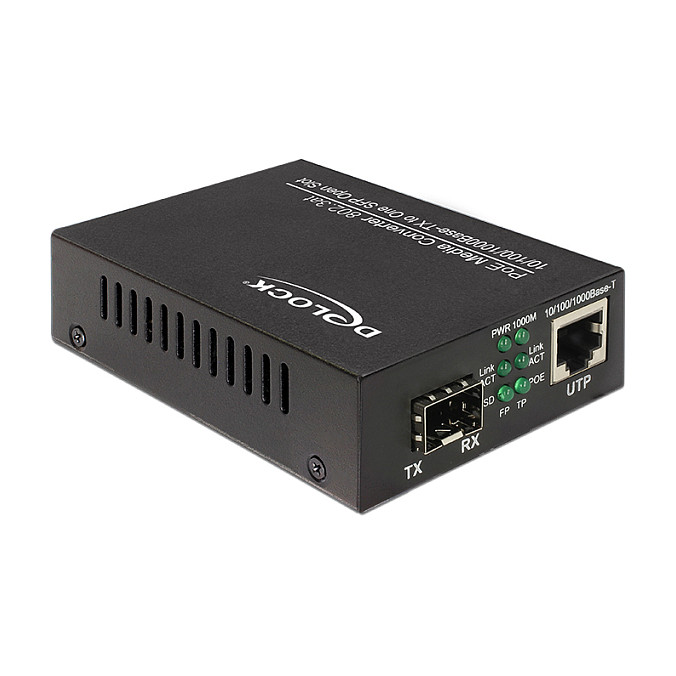 SFP Media Converter / PoE+ / 10/100/1000Base‑T to SFP