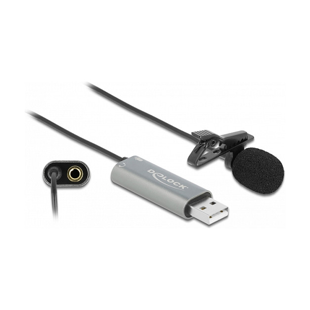 Mikrofon DeLOCK USB Lavalier Omnidireksional / Clip + 3.5mm Stereo Jack - Zezë - Figura 2