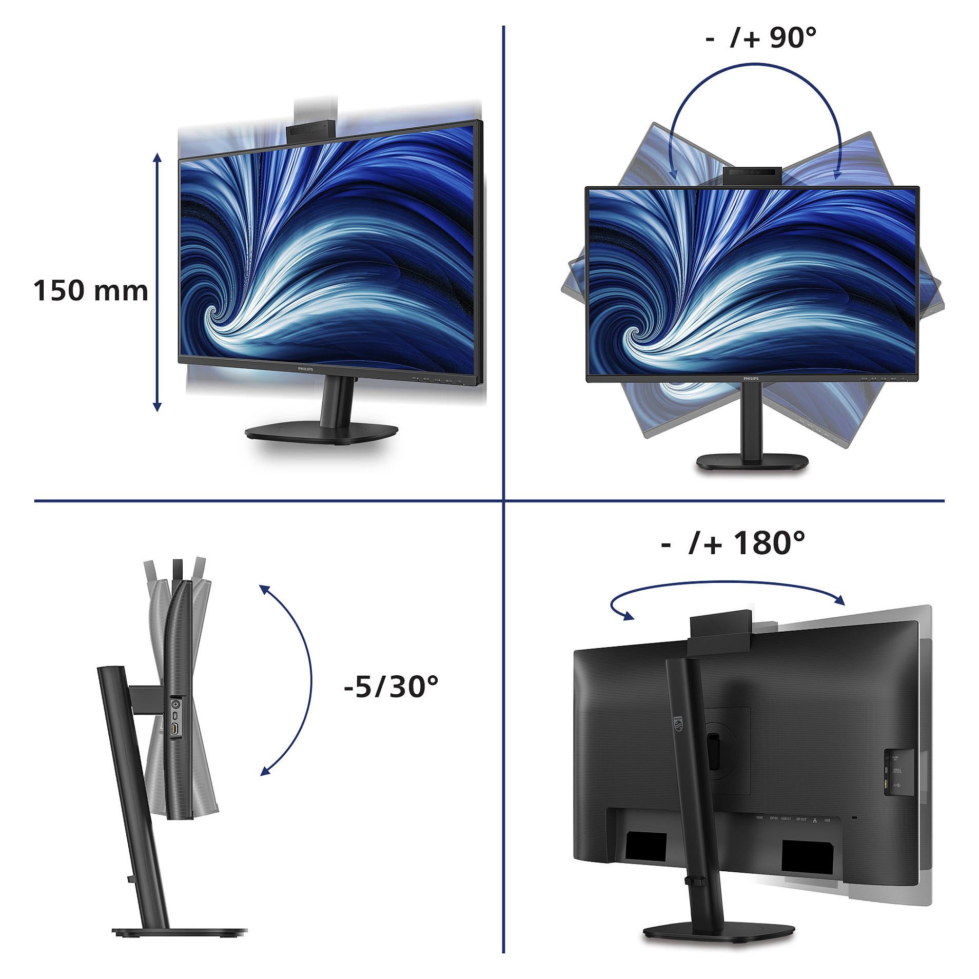 Monitor Philips 27B2U3601H / 27"/ Quad HD IPS LCD / 120Hz / 4ms / HDMI+USB-C+DP - Zezë - Figura 3