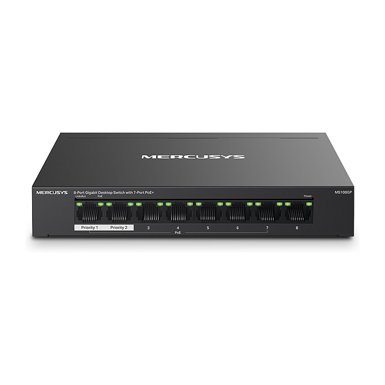 Switch Mercusys MS108GP / Managed / 8‑Port Gigabit / 7×PoE+ / 123W