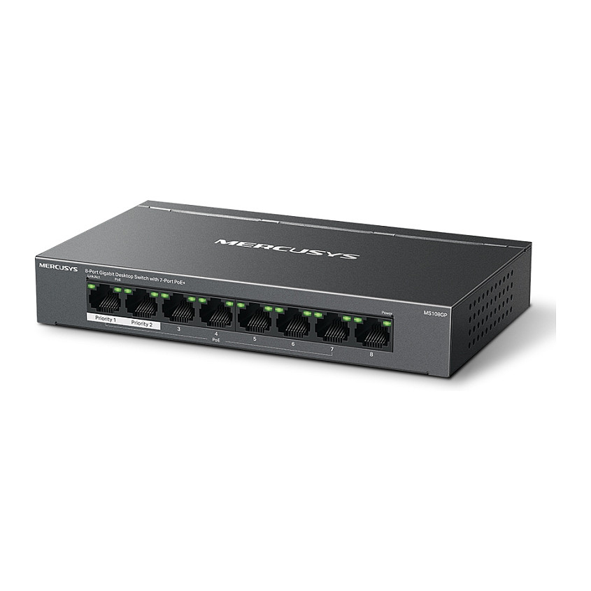 Switch Mercusys MS108GP / Managed / 8‑Port Gigabit / 7×PoE+ / 123W - Figura 2