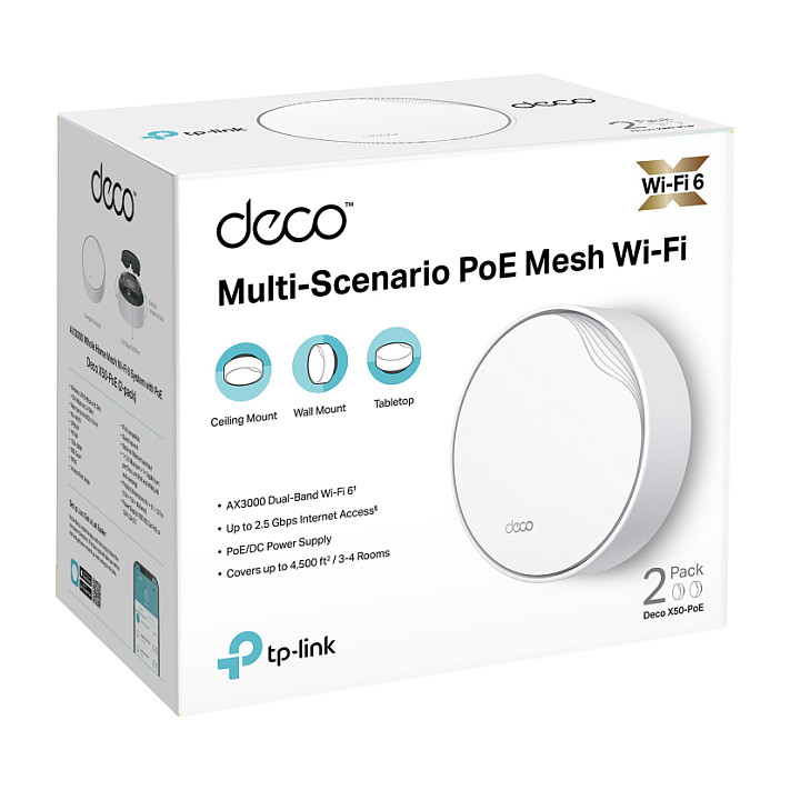 Ruter TP-Link Deco X50-PoE (2-Pack) / Wi-Fi / Mesh / PoE– Bardhë - Figura 3