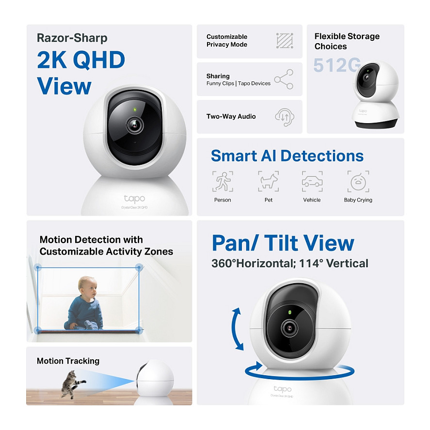 Kamera për monitorimin e fëmijëve TP-Link Tapo C220 Pan/Tilt Security Wi-Fi Kamera - Bardhë - Figura 2