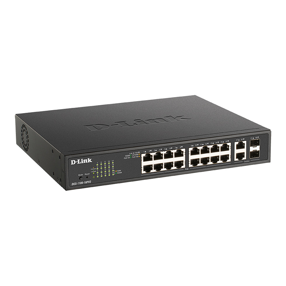 D-Link DGS-1100-18PV2 Smart Managed PoE+ Switch | 18 Port Gigabit | 130W 2