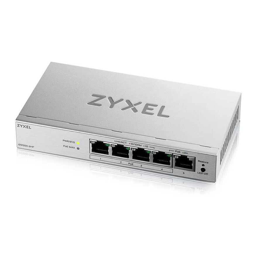Switch Zyxel GS1200‑5HPV3 / Web / 5‑Port Gigabit PoE+
