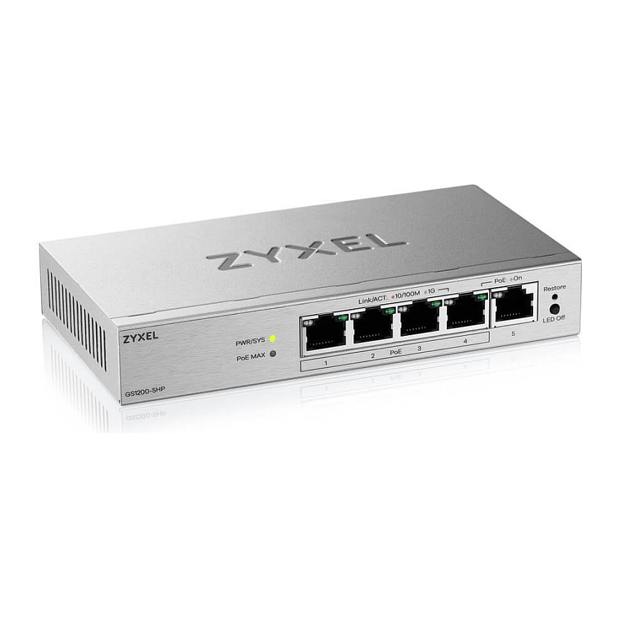 Switch Zyxel GS1200‑5HPV3 / Web / 5‑Port Gigabit PoE+ - Figura 2
