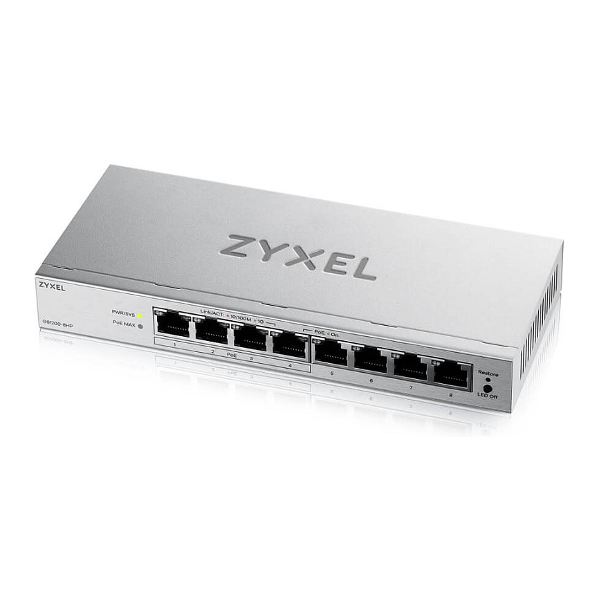 Switch Zyxel GS1200‑8HPV3 / Web / 8‑Port Gigabit PoE+