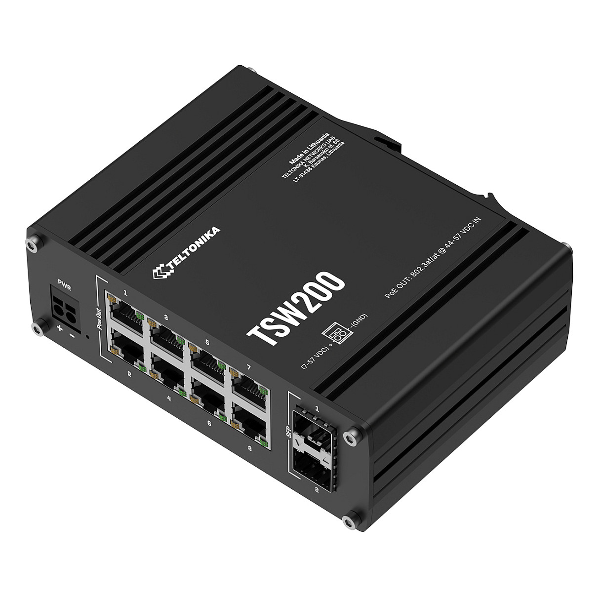 Teltonika TSW200 Industrial PoE Switch 8 Port Gigabit + 2 SFP | Unmanaged | 240W 3