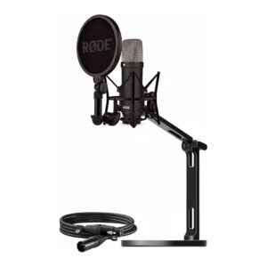 Mikrofon Rode NT1 Signature + XLR‑Kabllo + Mbajtës tavoline për mikrofon – Zezë