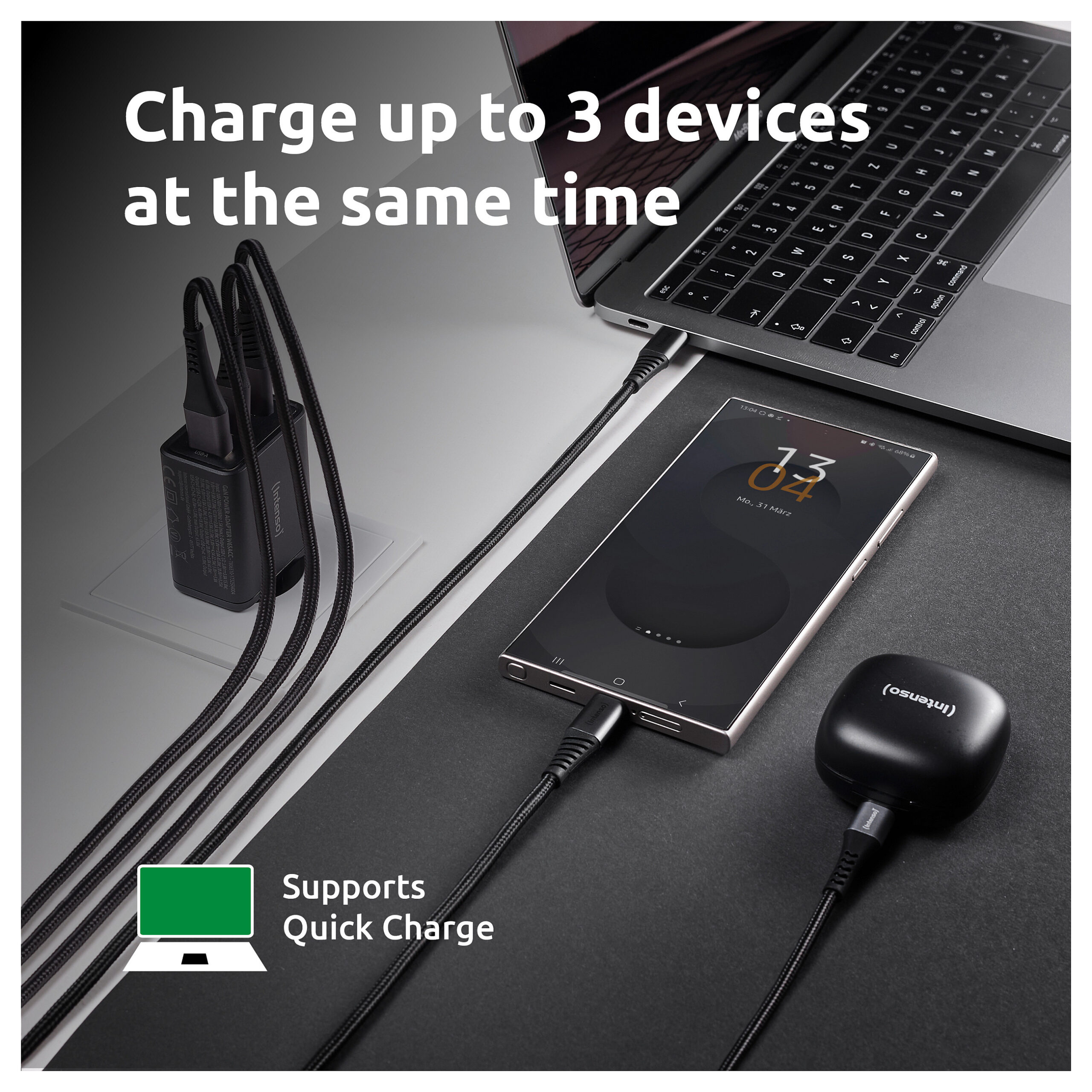 Adapter Intenso Power Adapter W65ACC GaN / 65W / 2×USB‑C + 1×USB‑A – Zezë 2