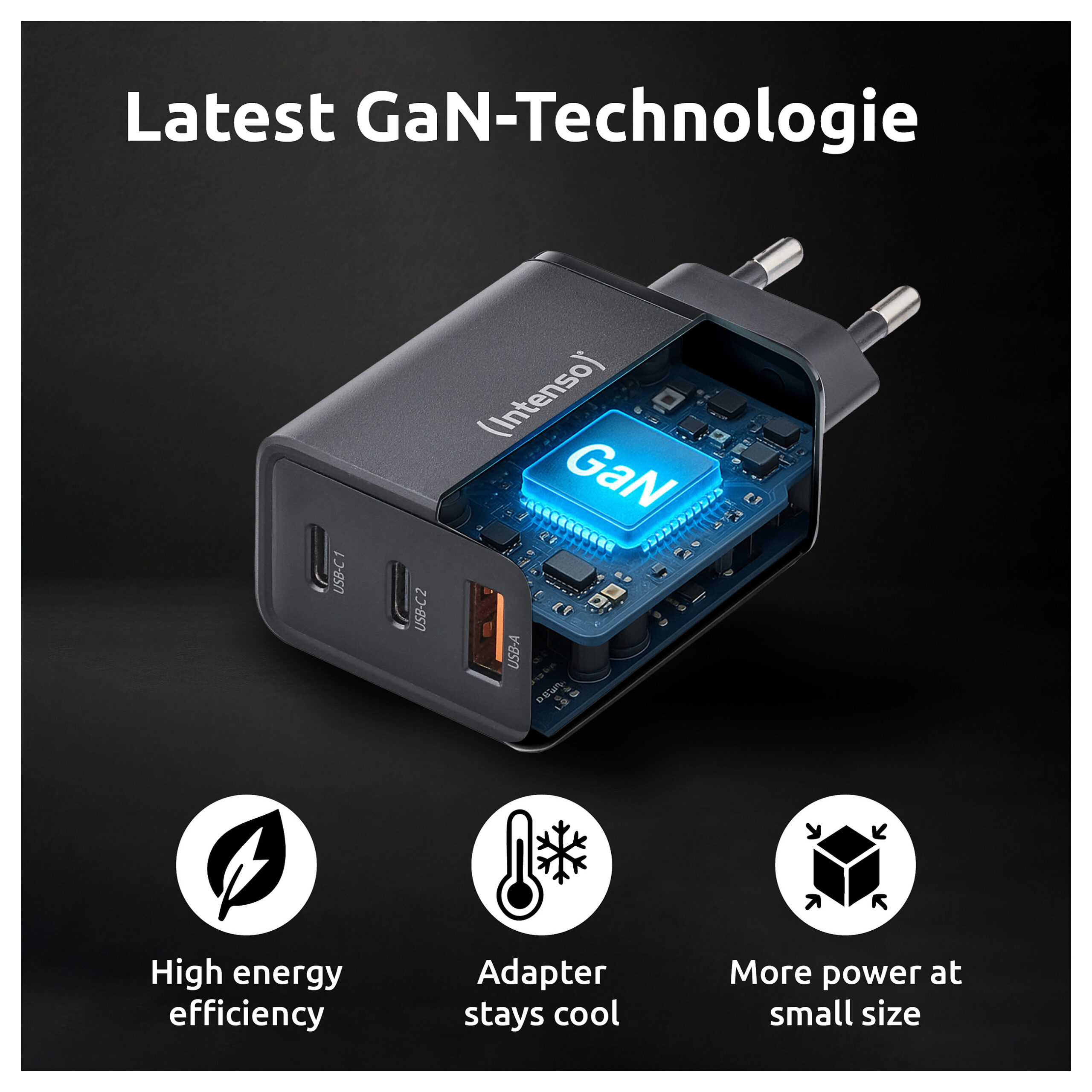 Adapter Intenso Power Adapter W65ACC GaN / 65W / 2×USB‑C + 1×USB‑A – Zezë 4