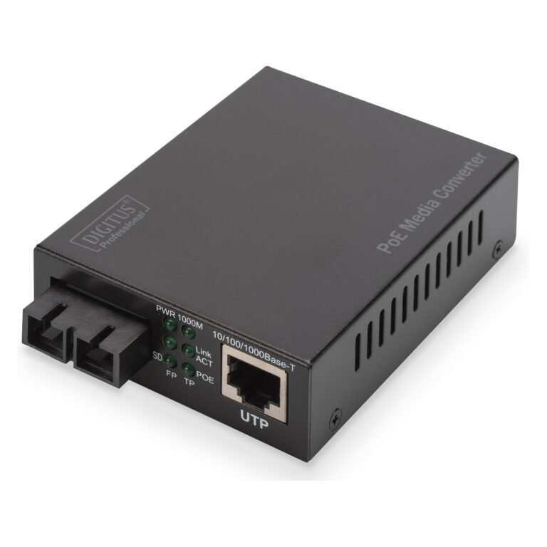 Media Converter DIGITUS / Gigabit PoE / RJ45–SC Singlemode / PSE