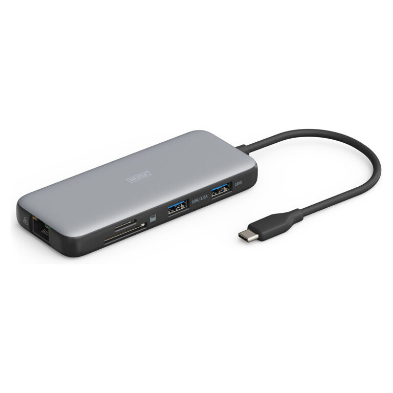 Docking Station Digitus / 1xUSB‑C / 2xHDMI / 2xUSB-A / 1xDisplayPort / LAN / SD + MicroSD - Gri / Zezë