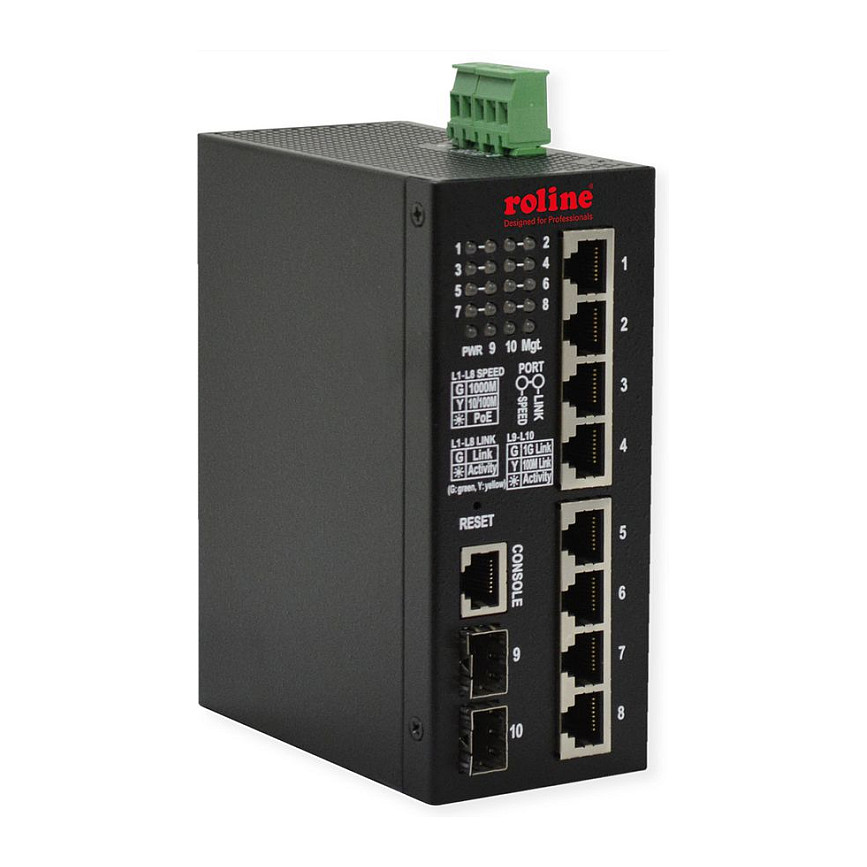 SwitchROLINE Industrial Gigabit / 10 Ports (8x RJ45+2x SFP) / PoE+ / Smart Managed / 240W