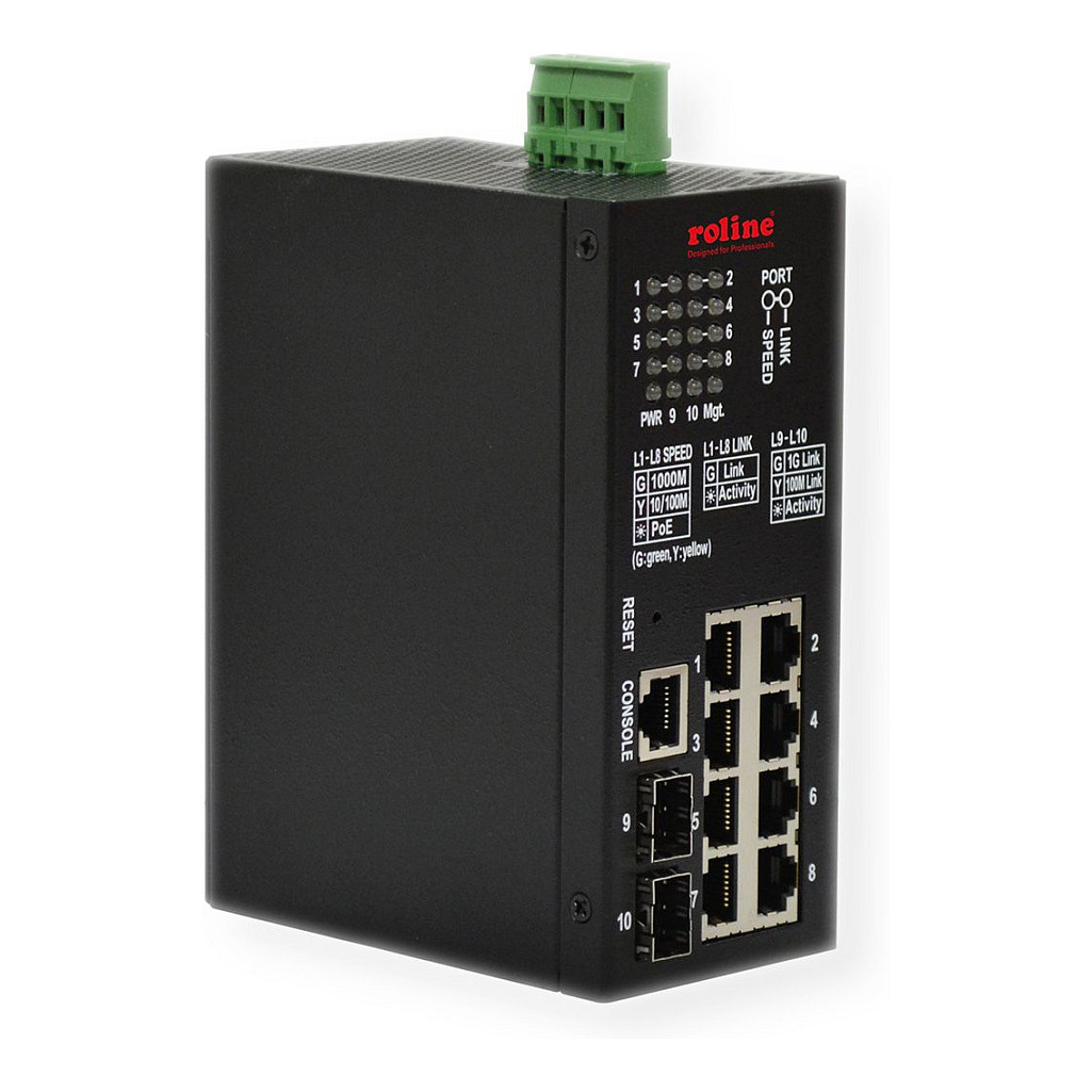 Switch ROLINE Industrial Gigabit / 10 Ports (8x RJ45+2x SFP) / PoE+/ Smart Managed