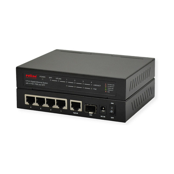 Switch ROLINE Gigabit Ethernet 6 Ports / 5x RJ45 / 1x SFP /  4x PoE+