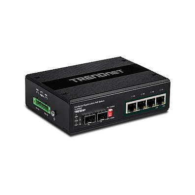 TRENDnet TI-UPG62 6-Port Gigabit Ultra PoE Industrial Switch 240W 4x Ultra PoE 2x SFP DIN-Rail Managed IP30 -40°C to 75°C 3