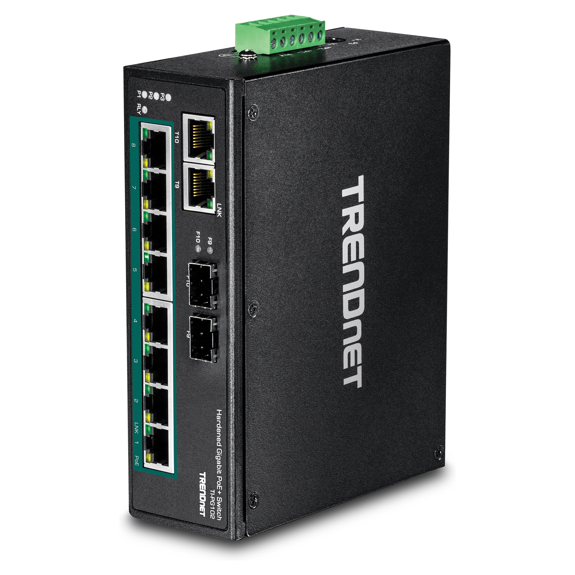 TRENDnet TI-PG102 10-Port Gigabit PoE+ Industrial Switch 240W 8x PoE+ 2x SFP DIN-Rail Rugged Managed-Lite Ethernet Switc