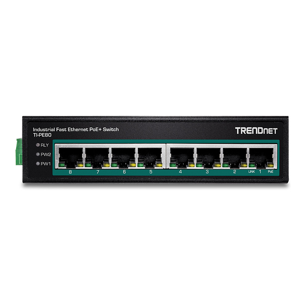 TRENDnet TI-PE80 8-Port Fast Ethernet PoE+ Industrial Switch 200W DIN-Rail Unmanaged 3