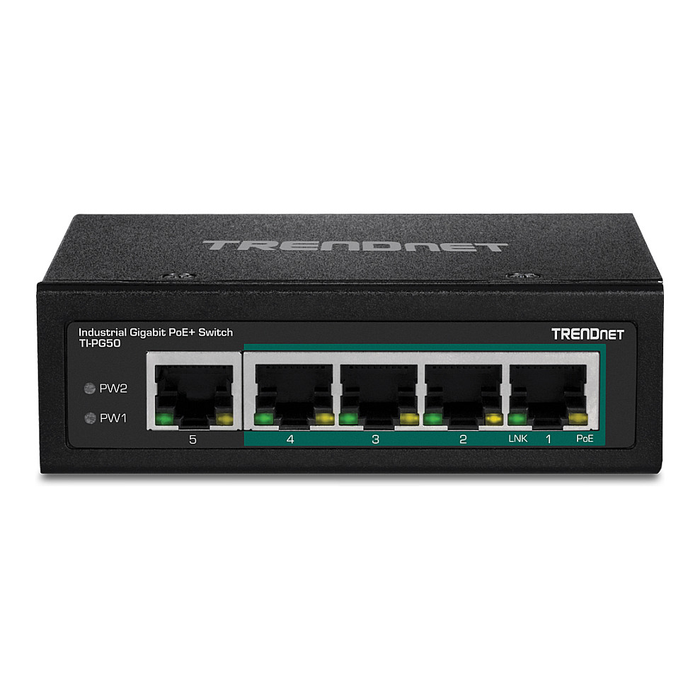 TRENDnet TI-PE70 5-Port Gigabit PoE+ Industrial Switch 120W DIN-Rail Unmanaged Industrial Ethernet Switch 2