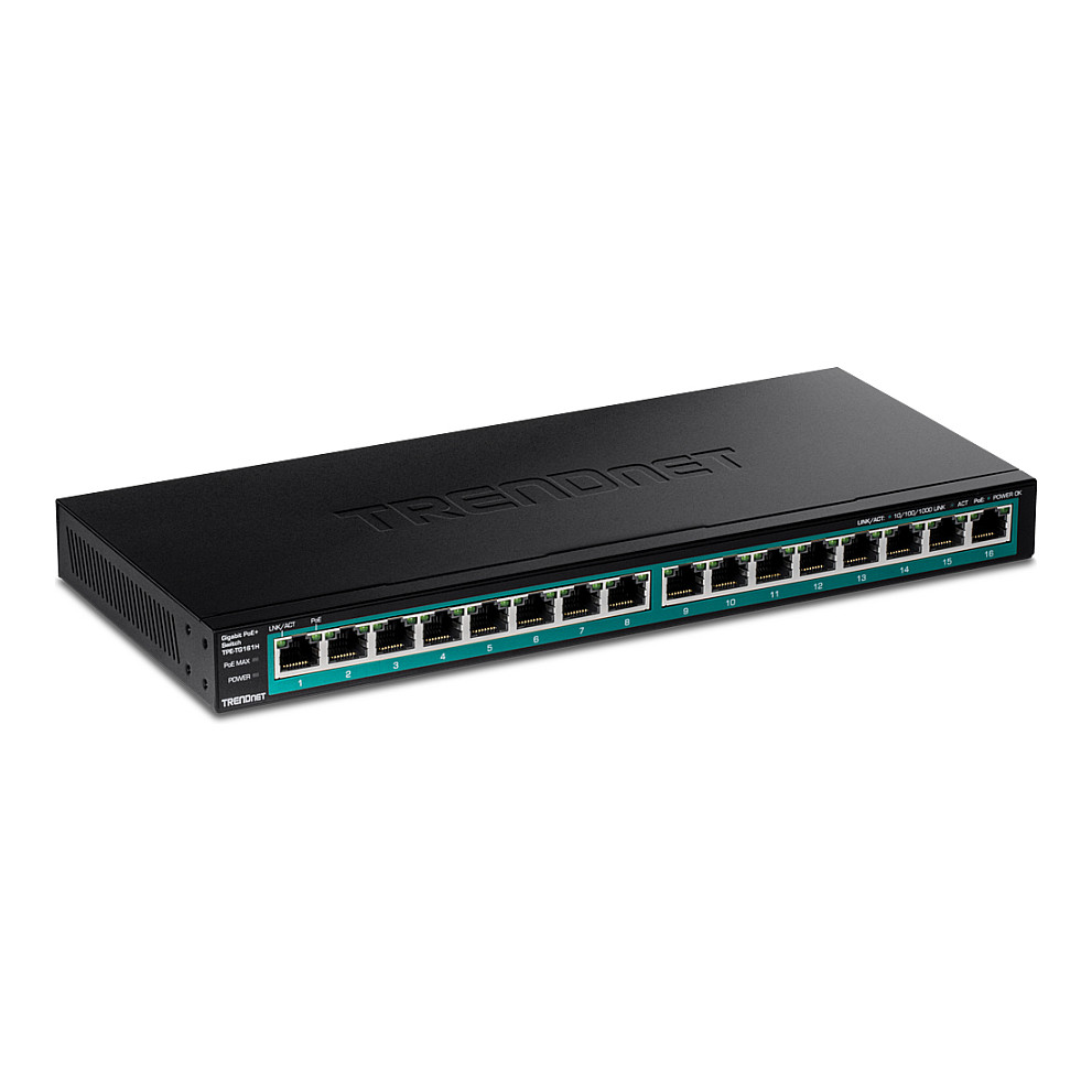 TRENDnet TPE-TG161H 16-Port Gigabit PoE+ Web Smart Switch 120W 2x SFP Rackmount L2+ Managed