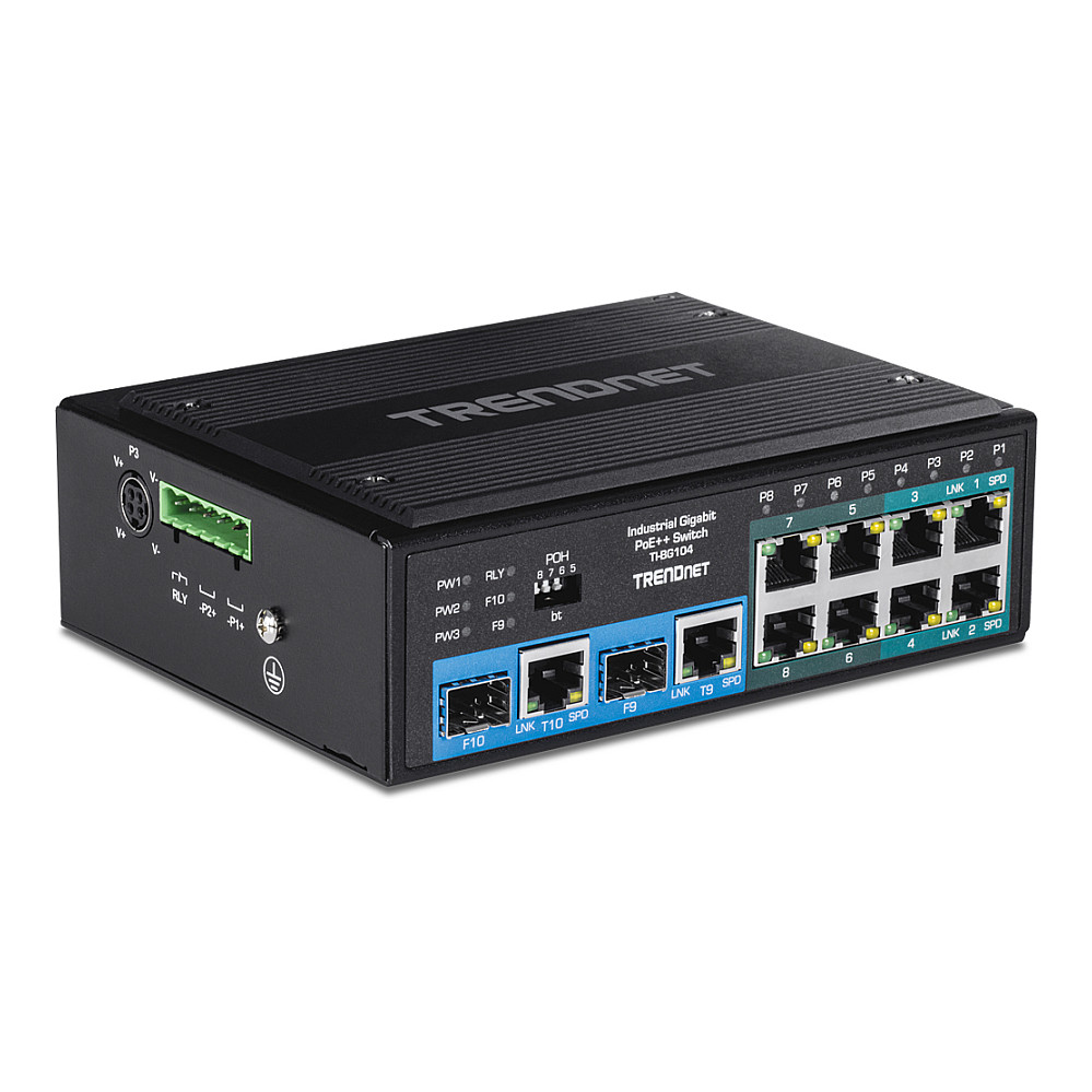 TRENDnet TI-BG104 Industrial 10-Port Gigabit PoE++ Switch 360W 2x SFP DIN-Rail Managed 3