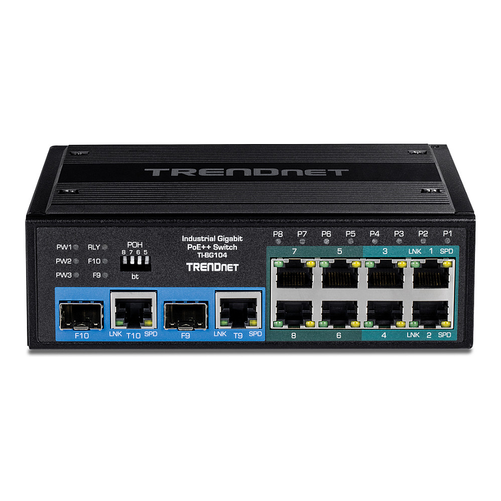 TRENDnet TI-BG104 Industrial 10-Port Gigabit PoE++ Switch 360W 2x SFP DIN-Rail Managed 4