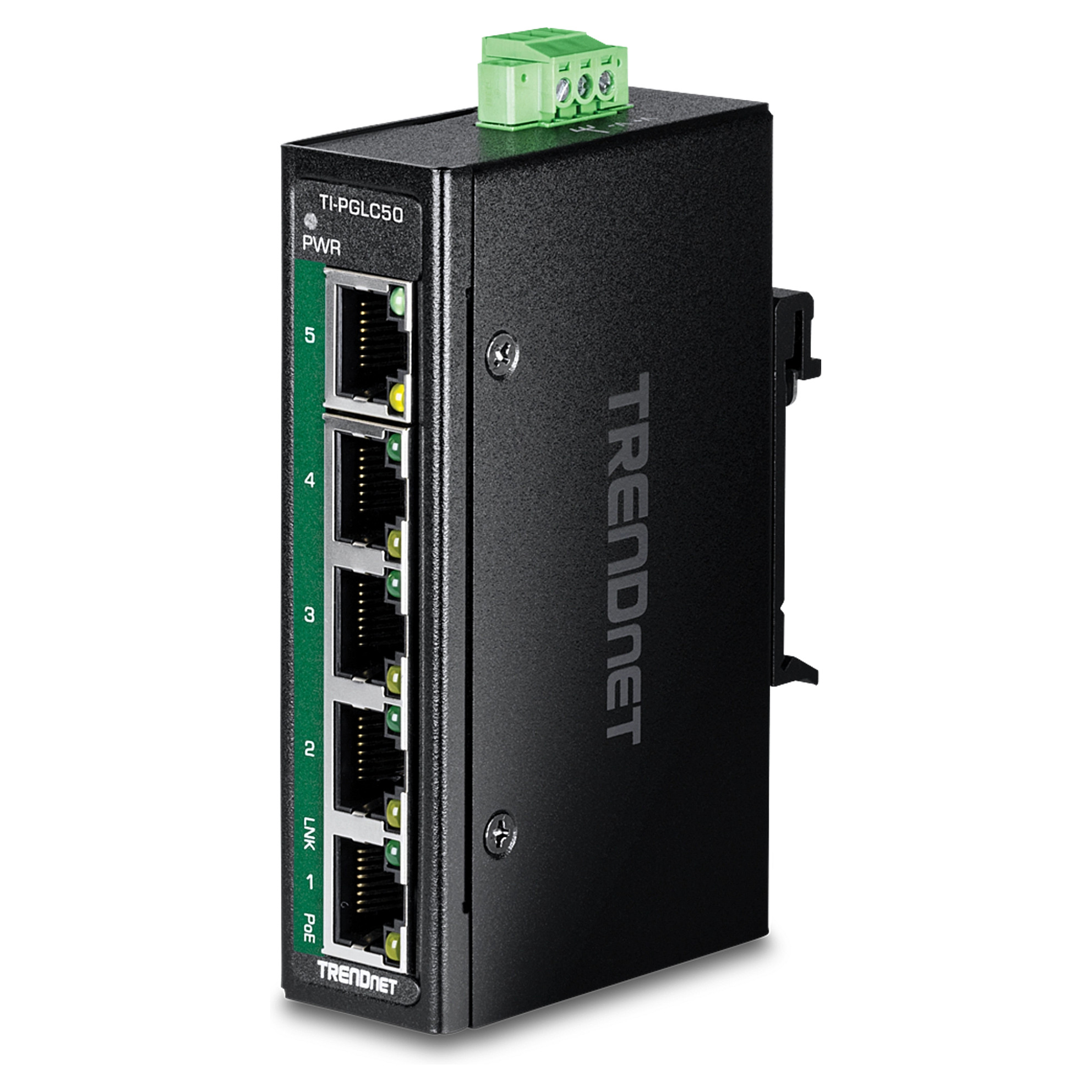 TRENDnet Industrial 5-Port Gigabit PoE+ DIN-Rail Switch 120W 4x PoE+ 1x Gigabit TI-PGLC50 Mini Industrial Switch