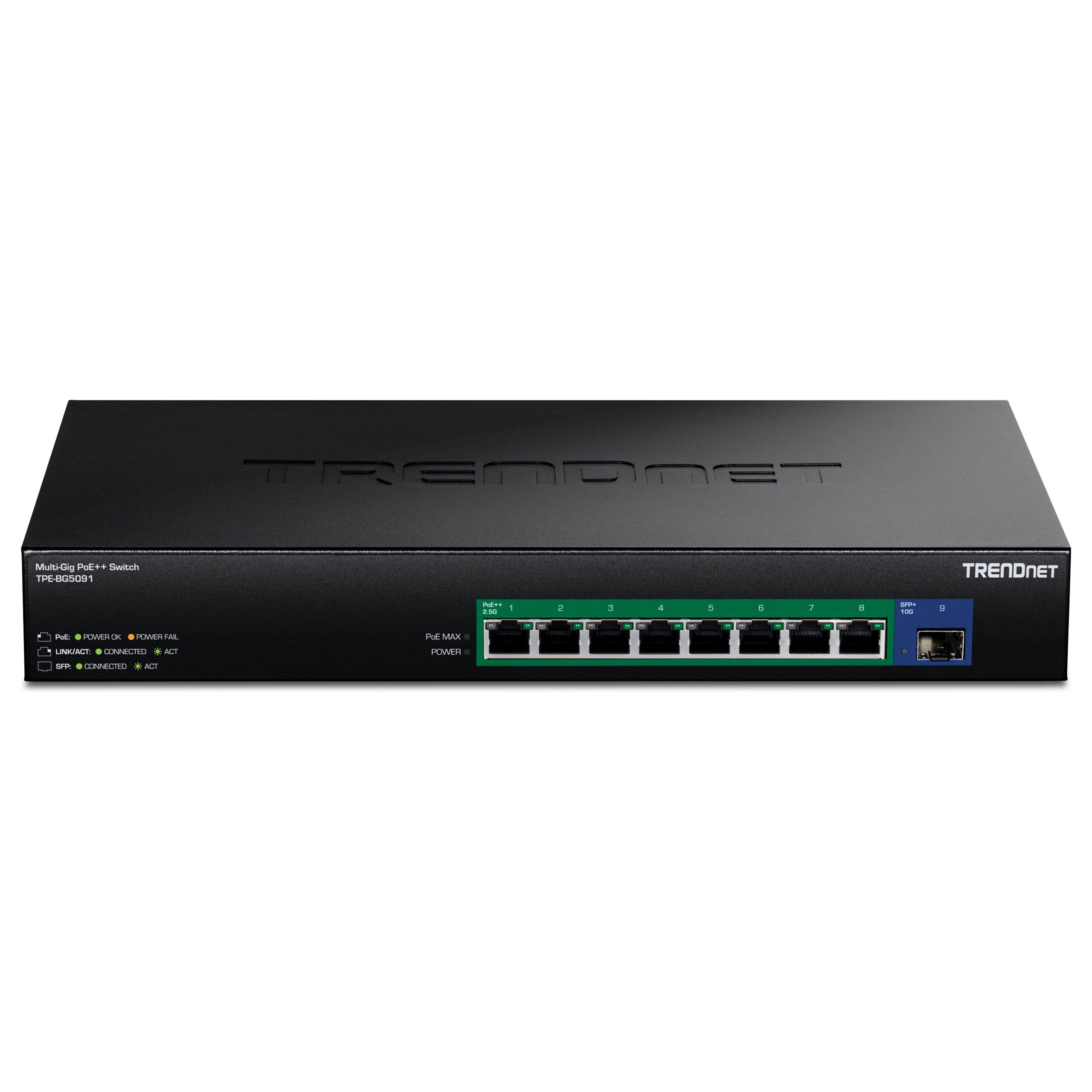 TRENDnet TPE-BG5091 9-Port 2.5G PoE++ Switch 480W 10G SFP+ Managed Multi-Gig GaN Switch 2