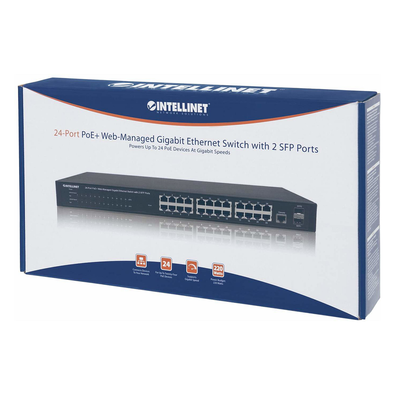 Intellinet 24-Port Gigabit PoE+ Web-Managed Switch 240W 2x SFP VLAN QoS 2