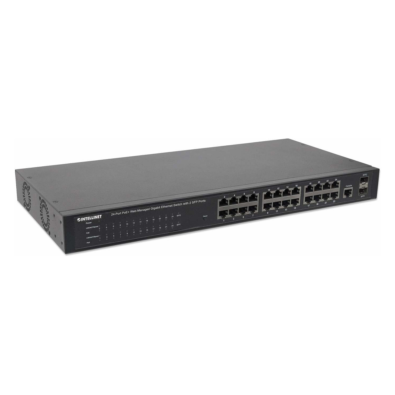 Intellinet 24-Port Gigabit PoE+ Web-Managed Switch 240W 2x SFP VLAN QoS 3