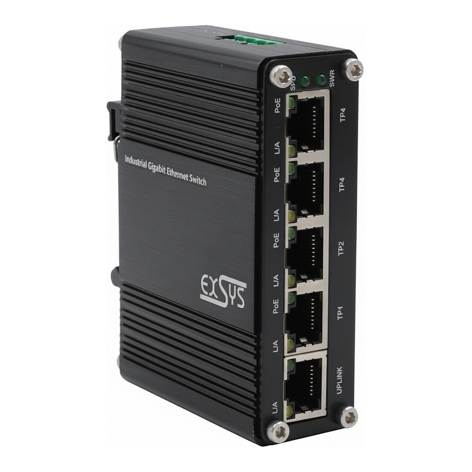 Switch EXSYS EX‑62020PoE / Industrial / 5‑Port Ethernet / PoE / Unmanaged
