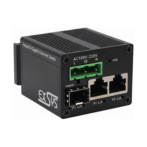 Switch EXSYS EX‑62010PoE‑SFP / Industrial / 2+1‑Port Gigabit / PoE+ / Micro Form