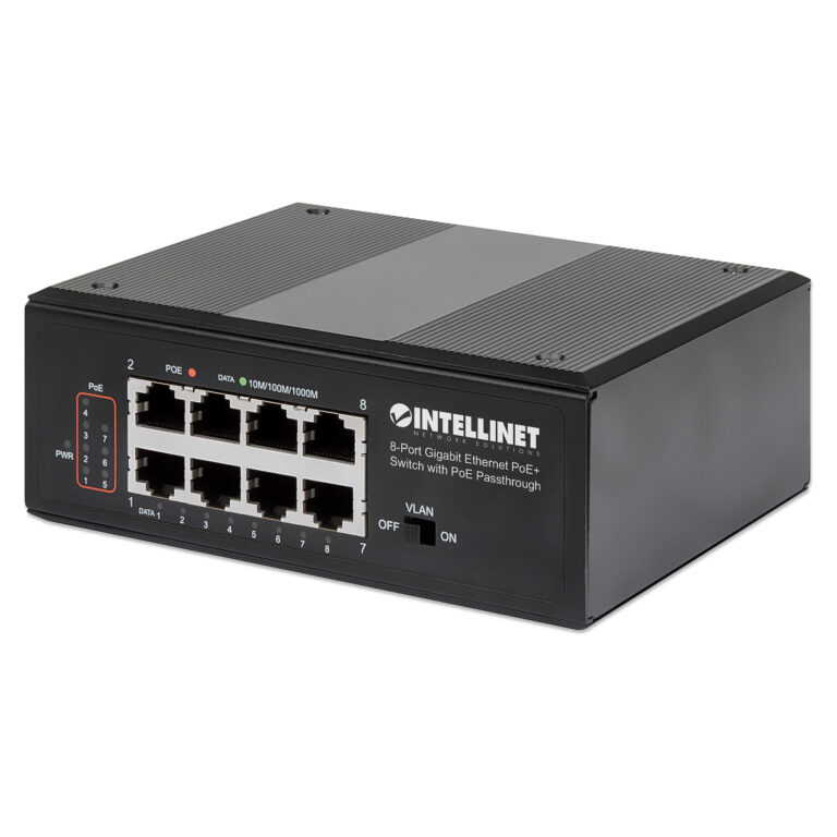 Switch INTELLINET / PoE+ / 8x Gigabit PoE / PoE‑Passthrough / 1x PD PoE 95W Input / 7x PSE PoE deri 120W / DIN‑Rail Mount