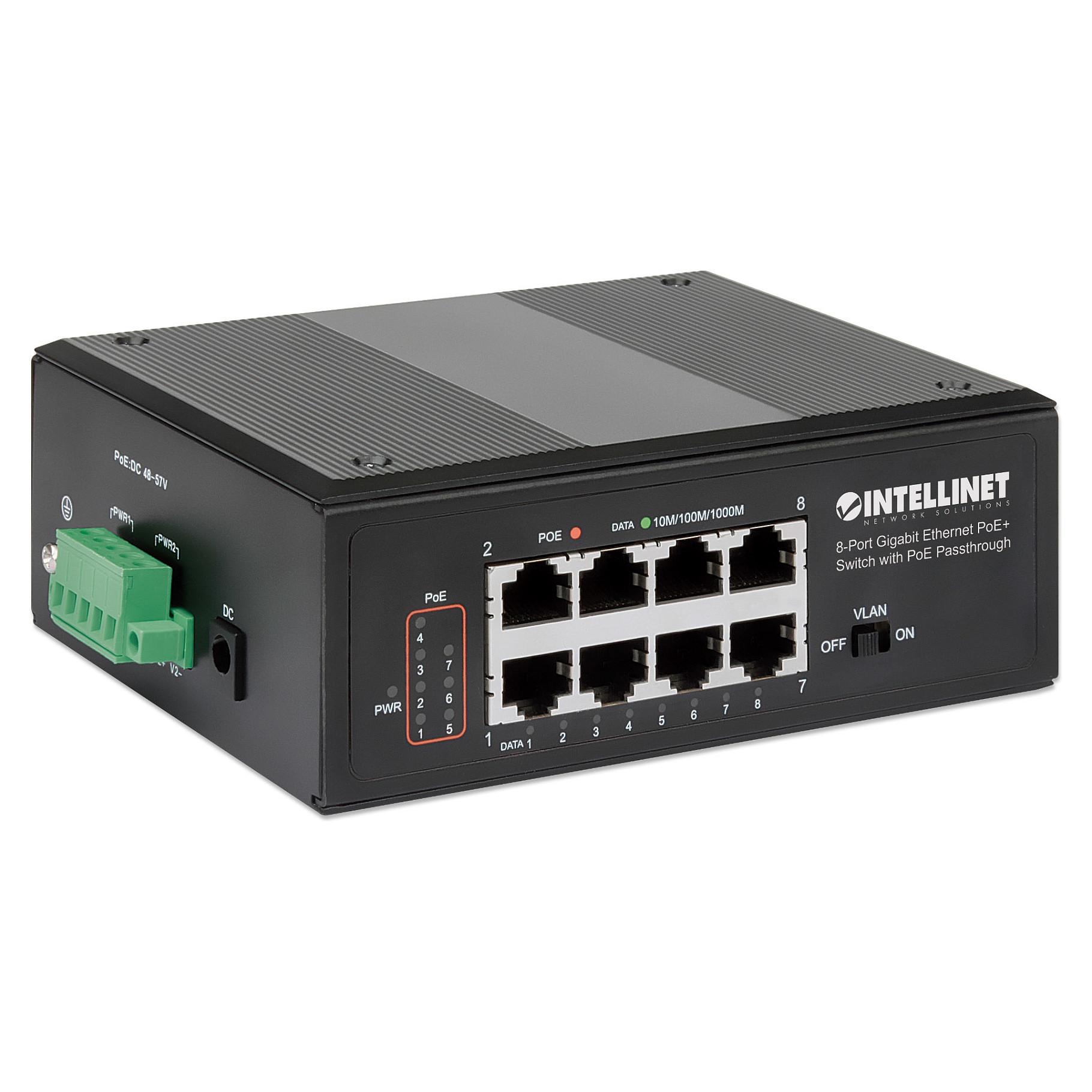 Switch INTELLINET / PoE+ / 8x Gigabit PoE / PoE‑Passthrough / 1x PD PoE 95W Input / 7x PSE PoE deri 120W / DIN‑Rail Mount - Figura 2