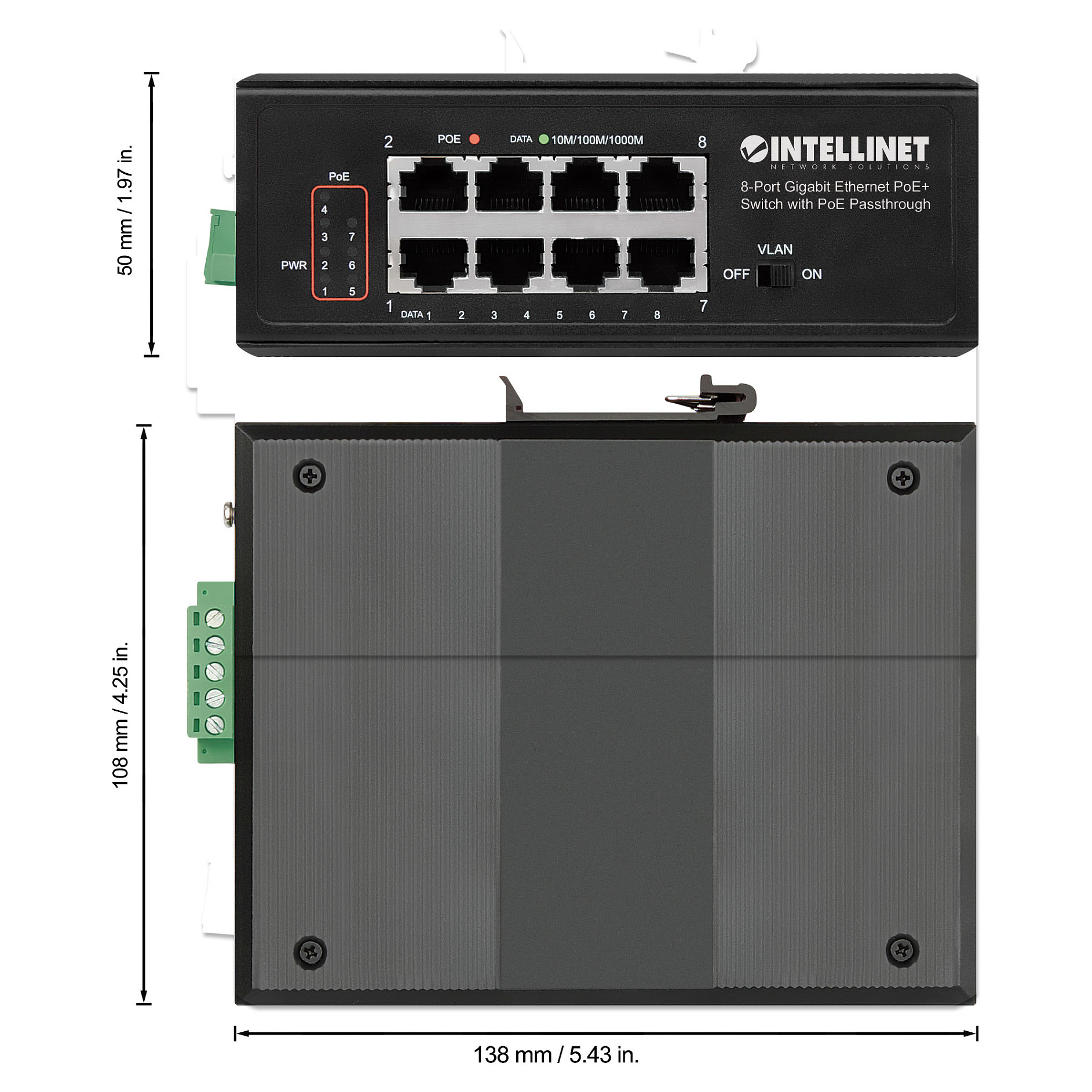 Switch INTELLINET / PoE+ / 8x Gigabit PoE / PoE‑Passthrough / 1x PD PoE 95W Input / 7x PSE PoE deri 120W / DIN‑Rail Mount - Figura 5