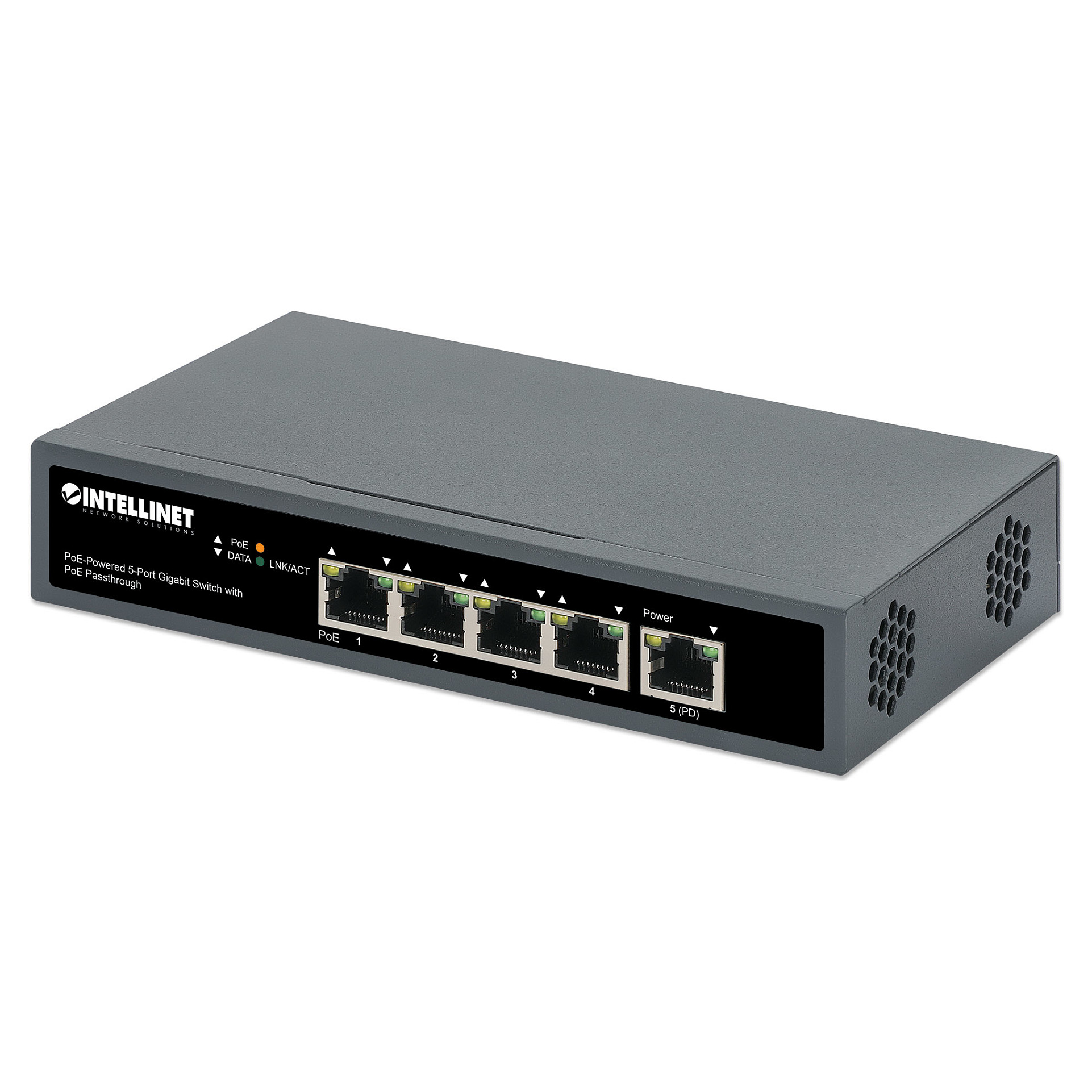 Switch INTELLINET / 5‑Port Gigabit / PoE‑Powered / PoE Passthrough / Unmanaged