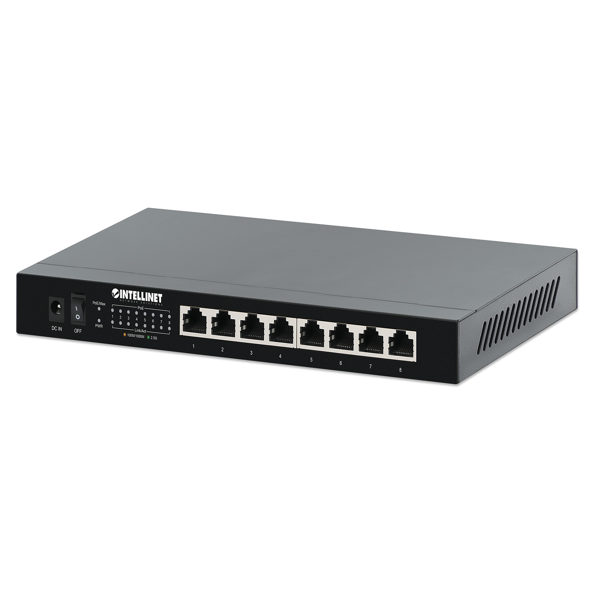 Intellinet 8-Port 2.5GbE PoE+ Switch 100W Unmanaged 802.3af/at Wall Mount