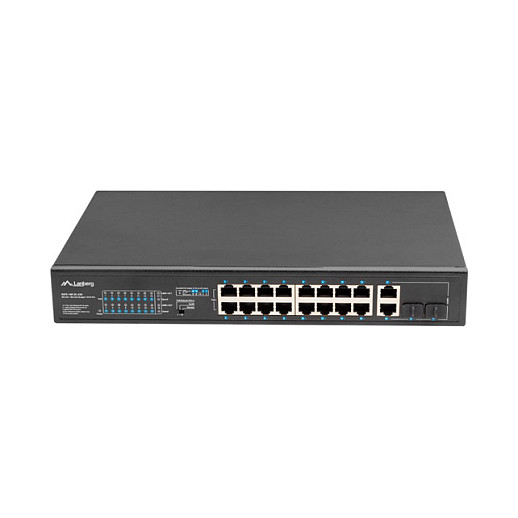 Switch LANBERG DGS‑1010MP/E / Unmanaged Layer2 / 16‑Port Gigabit / PoE+ / 2x Gigabit Uplink / 1x SFP / 250W / 19"