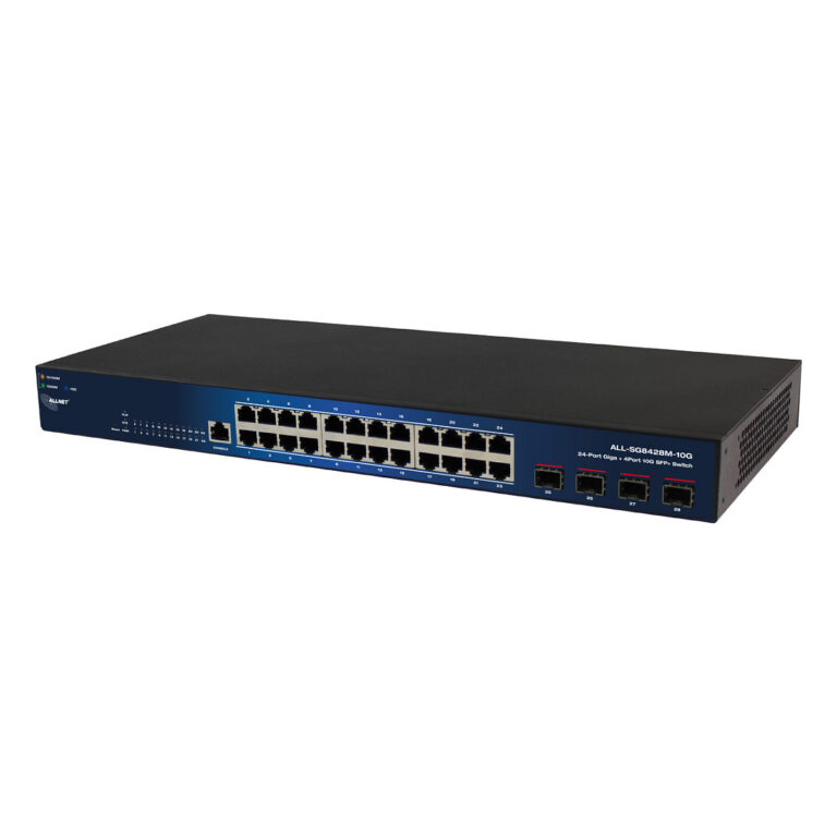 Switch ALLNET Smart Managed Layer 2 / 24-Port / 24x Gigabit LAN / 4x SFP+ 10G / 19" / Fanless / ALL-SG8428M-10G