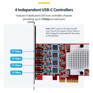 StarTech 4-Port USB Type-C PCIe Card, USB-C 10Gb, 4x Controllers, TAA 8