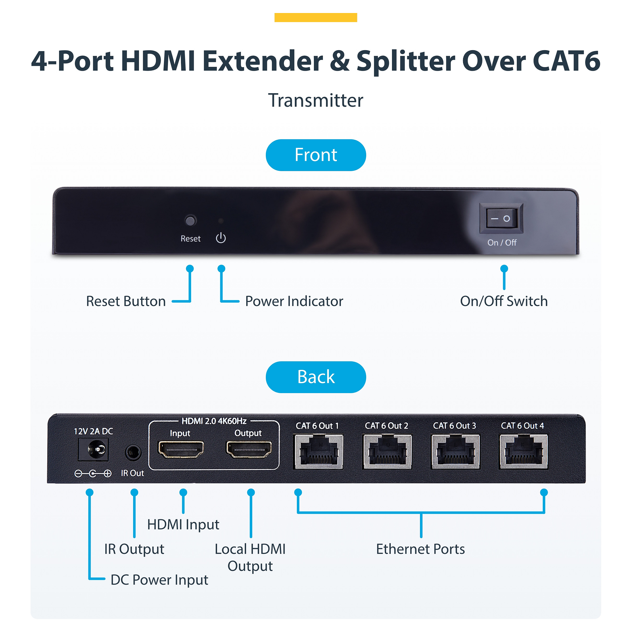 StarTech 4-Port HDMI Extender and Splitter over CAT6, 4K 60Hz up to 70m, 1x4 HDMI over Ethernet Network - Figura 4