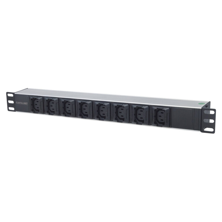 INTELLINET 19" Rack PDU 1U me 8x IEC C13, 16A, Kabllo 2m, Anti-Shedding – Power Distribution Unit